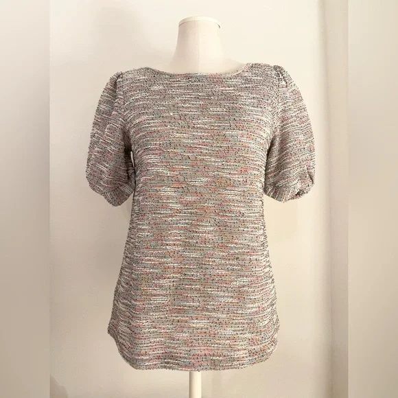 LOFT Colorful Knit Too Blouse with Puffed Sleeve | Size S - Picture 1 of 9